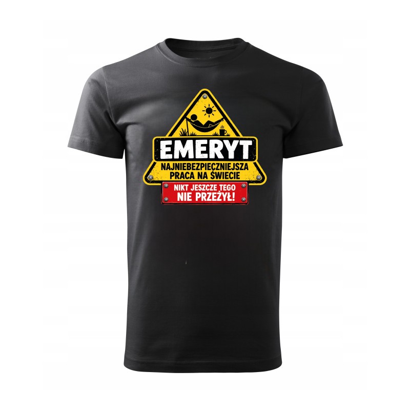 KOSZULKA MĘSKA CZARNA TSHIRT ŚMIESZNY PREZENT DLA EMERYTA HUMOR BAWEŁNA