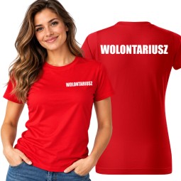 KOSZULKA DAMSKA WOLONTARIAT CZERWONA BAWEŁNA NADRUK PRZÓD I TYŁ