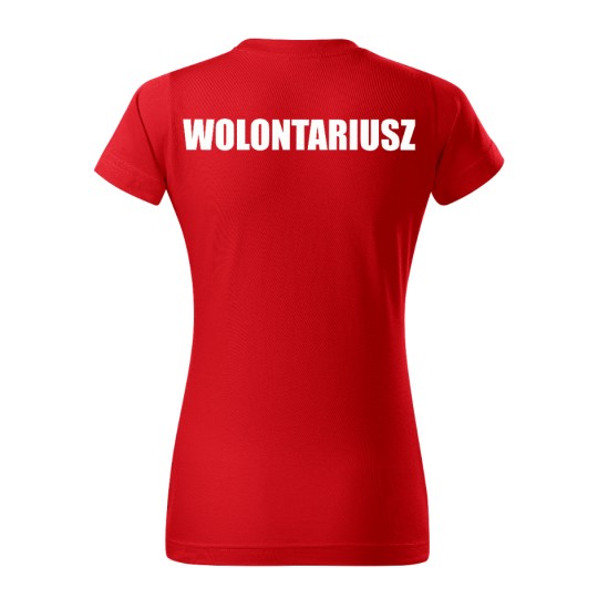 KOSZULKA DAMSKA WOLONTARIAT CZERWONA BAWEŁNA NADRUK PRZÓD I TYŁ
