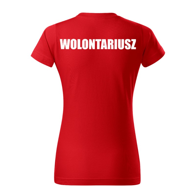 KOSZULKA DAMSKA WOLONTARIAT CZERWONA BAWEŁNA NADRUK PRZÓD I TYŁ