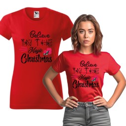 KOSZULKA DAMSKA BELIEVE IN THE MAGIC CHRISTMAS CZERWONA