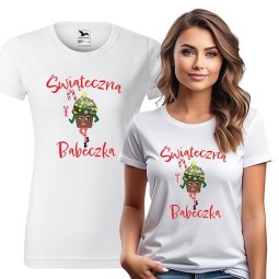 KOSZULKA DAMSKA ŚWIĄTECZNA BABECZKA PREZENT NA MIKOŁAJKI POD CHOINKĘ BIAŁA