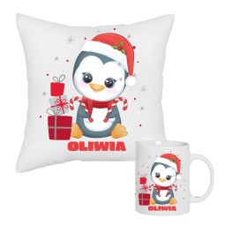 ŚWIĄTECZNA PODUSZKA KUBEK ZESTAW NA PREZENT PERSONALIZOWANY Z IMIENIEM