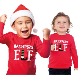 BLUZKA DZIECIĘCA NAJLEPSZY ELF CZERWONA DŁUGI RĘKAW Z NADRUKIEM PREZENT