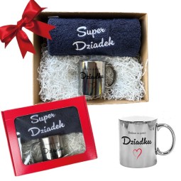 ZESTAW RĘCZNIK+KUBEK DZIEŃ DZIADKA NA PREZENT 50X100cm