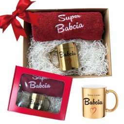 ZESTAW RĘCZNIK+KUBEK DZIEŃ BABCI NA PREZENT 50X100cm