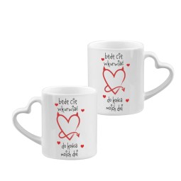 KUBKEK BIAŁY UCHWYT SERCE Z HUMORYSYCZNYM NADRUKIEM