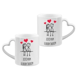 KUBKEK BIAŁY UCHWYT SERCE Z HUMORYSYCZNYM NADRUKIEM