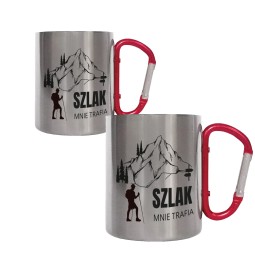 KUBEK METALOWY Z KARABIŃCZYKIEM SZLAK MNIE TRAFIA GÓRY KUBEK SREBRNY 300ml