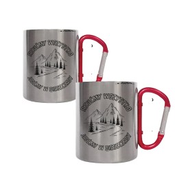 KUBEK METALOWY Z KARABIŃCZYKIEM RZUĆMY WSZYSTKO GÓRY KUBEK SREBRNY 300ml