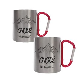 KUBEK METALOWY Z KARABIŃCZYKIEM CHODŹ NIE MARUDŹ GÓRY KUBEK SREBRNY 300ml