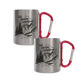 KUBEK METALOWY Z KARABIŃCZYKIEM IDŹ SWOIM SZLAKIEM GÓRY KUBEK SREBRNY 300ml