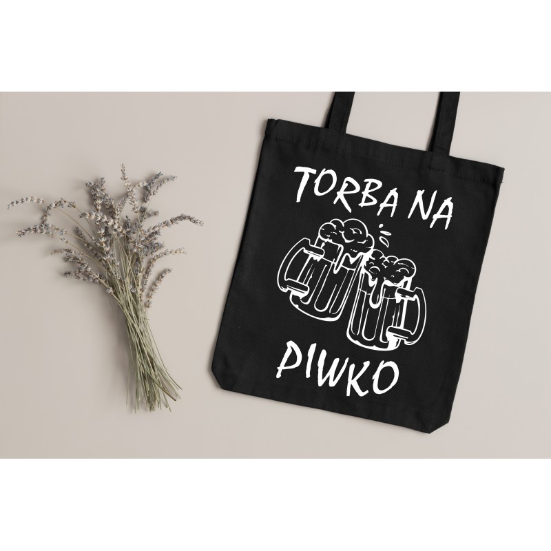 Torba Bawełniana Shopper Na Zakupy Z Nadrukiem Print Czarna Na Prezent