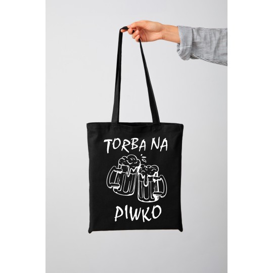 Torba Bawełniana Shopper Na Zakupy Z Nadrukiem Print Czarna Na Prezent