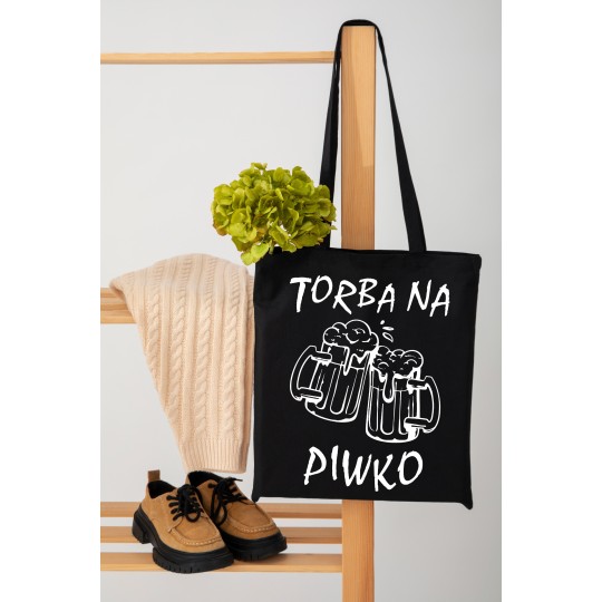 Torba Bawełniana Shopper Na Zakupy Z Nadrukiem Print Czarna Na Prezent