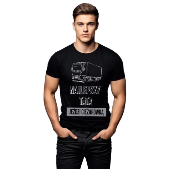 Koszulka Męska Dzień Taty Ojca Prezent Ciężarówka T-shirt