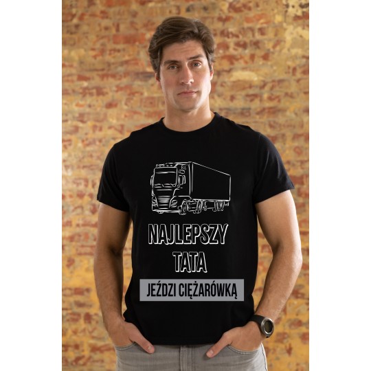 Koszulka Męska Dzień Taty Ojca Prezent Ciężarówka T-shirt