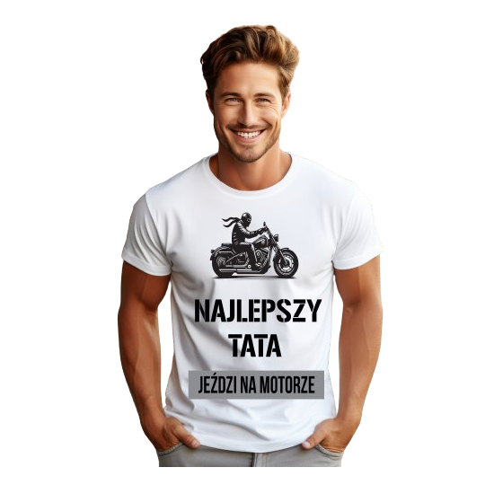 Koszulka Męska Dzień Taty Ojca Najlepszy Tata  Prezent  Motor T-shirt