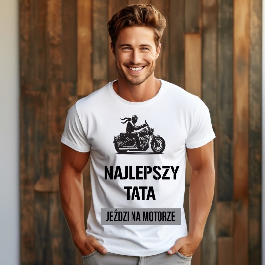 Koszulka Męska Dzień Taty Ojca Najlepszy Tata  Prezent  Motor T-shirt