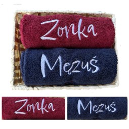 PREZENT NA ŚLUB RĘCZNIKI MĄŻ ŻONA KOMPLET RĘCZNIKÓW Z HAFTEM 50X100