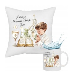 Pamiątka I Komunii Św. Zestaw Poduszka Kubek Na Prezent Personalizacja