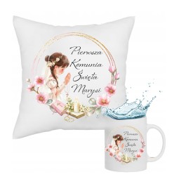 Pamiątka I Komunii Św. Zestaw Poduszka Kubek Na Prezent Personalizacja Imię