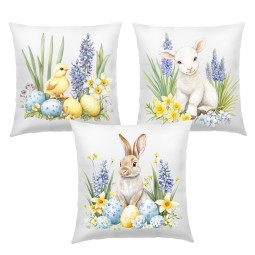 POSZEWKI NA PODUSZKĘ WIELKANOCNE 40X40cm KOLOROWE WIOSENNE 3 SZTUKI