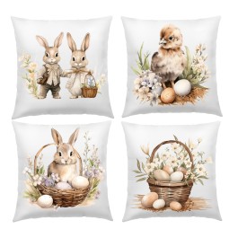 POSZEWKI NA PODUSZKĘ WIELKANOCNE 40X40cm KOLOROWE WIOSENNE 4 SZTUKI