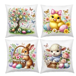 POSZEWKI NA PODUSZKĘ WIELKANOCNE 40X40cm KOLOROWE WIOSENNE 4 SZTUKI